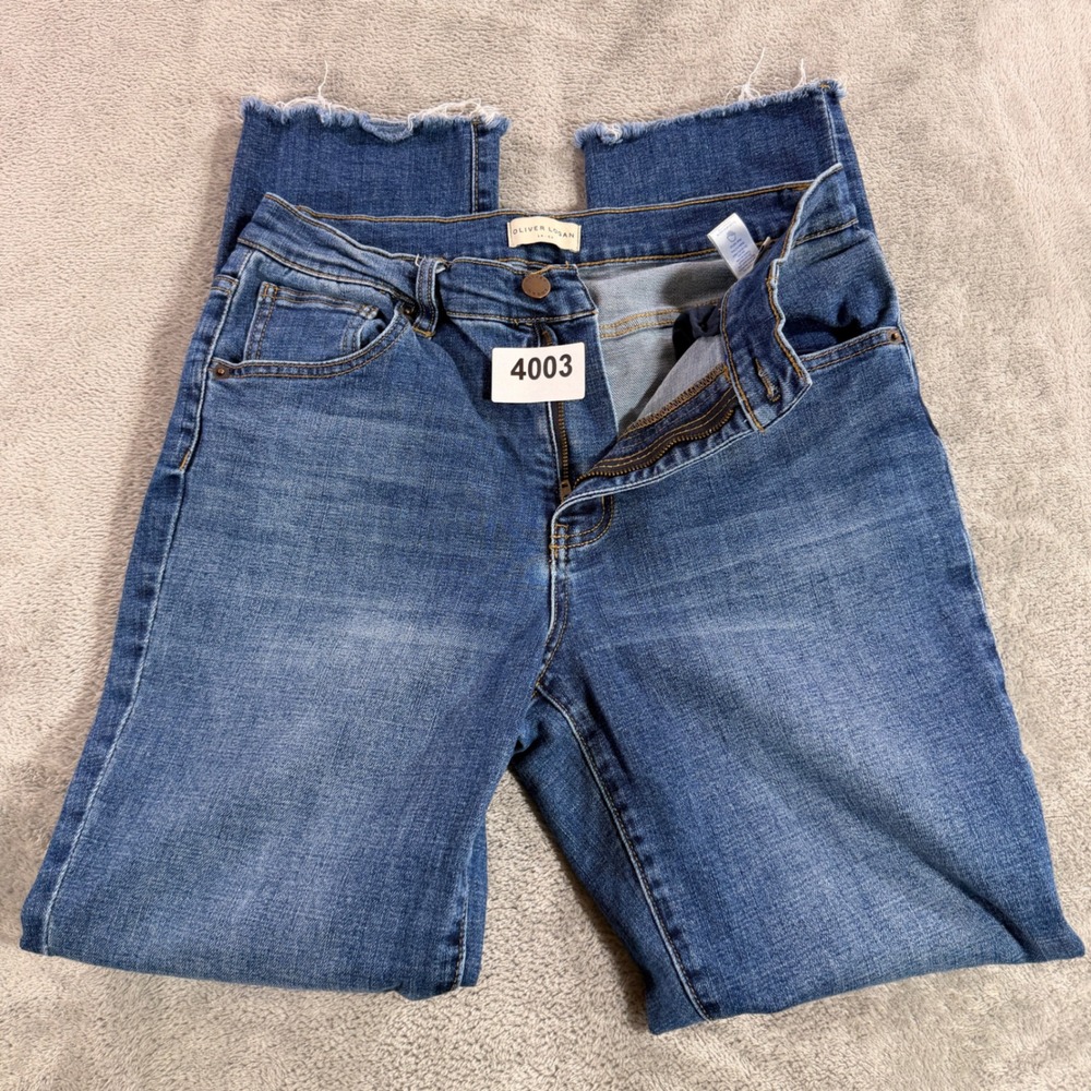 Oliver Logan Jeans Womens 28 Blue Straight Leg Raw Hem Stretch Denim W30 L27